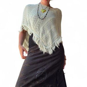 Sage green crochet shawl with fringe